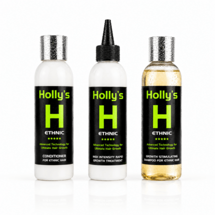 Holly's Afro Hair Growth Combo with Rapid Growth Treatment, Growth Stimulating Shampoo and Repair & Protect Conditioner for stronger, healthier hair.
