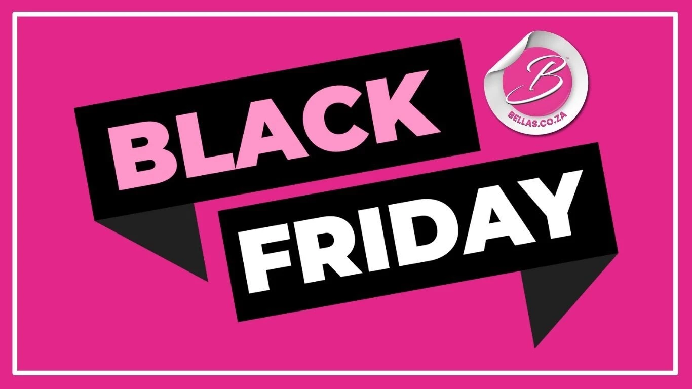 Bellas Black Friday banner promoting exclusive hair growth and beauty product deals in South Africa.