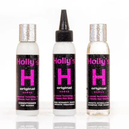 Bellas Hair Starter Kit combo with 100ml growth shampoo, conditioner, and treatment on transparent background