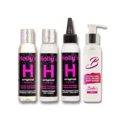Full hair growth and hydration kit with shampoo, conditioner, serum, and treatment – Bellas Transform 2024