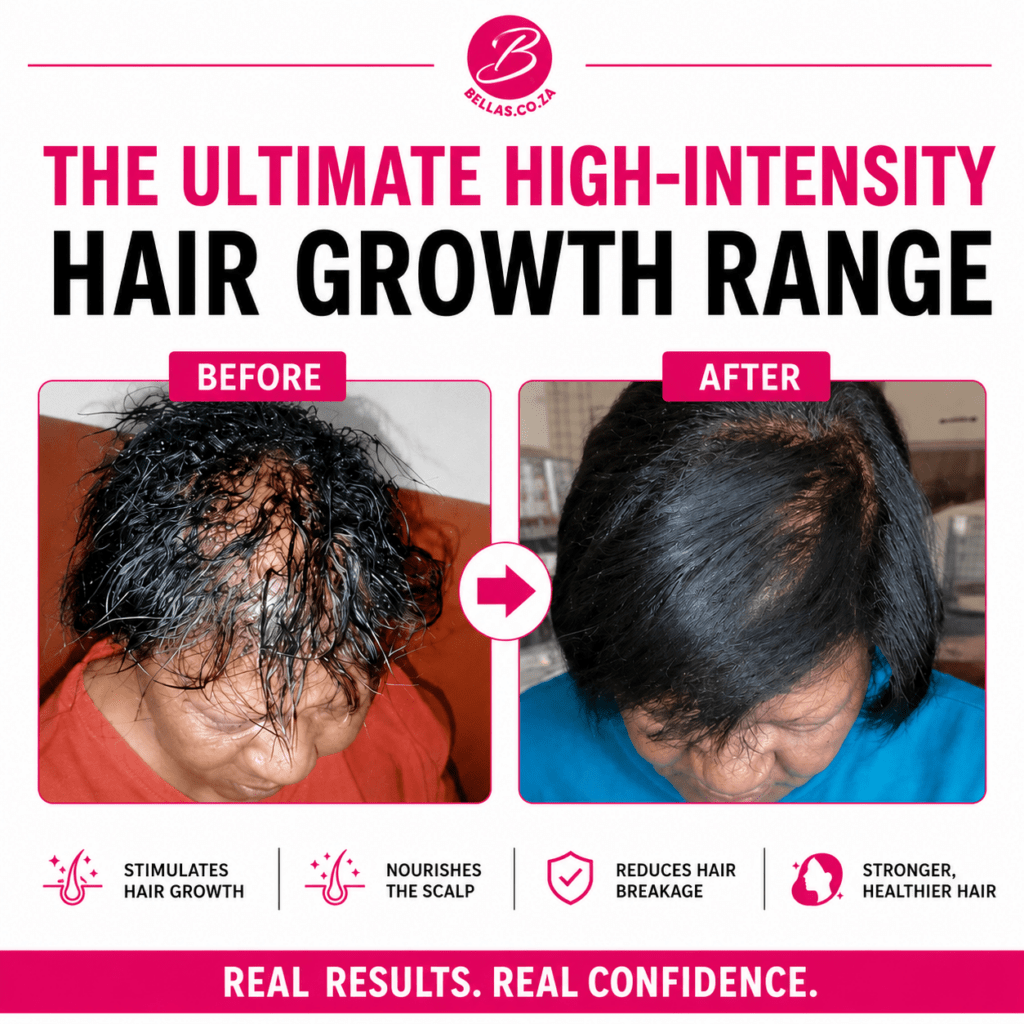 Before and after hair growth results using the Bellas High Intensity Hair Growth Range for thinning hair and hair regrowth