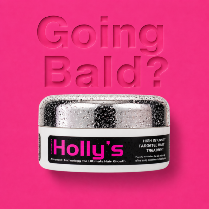 Hollys hair growth treatment for balding on bright pink background