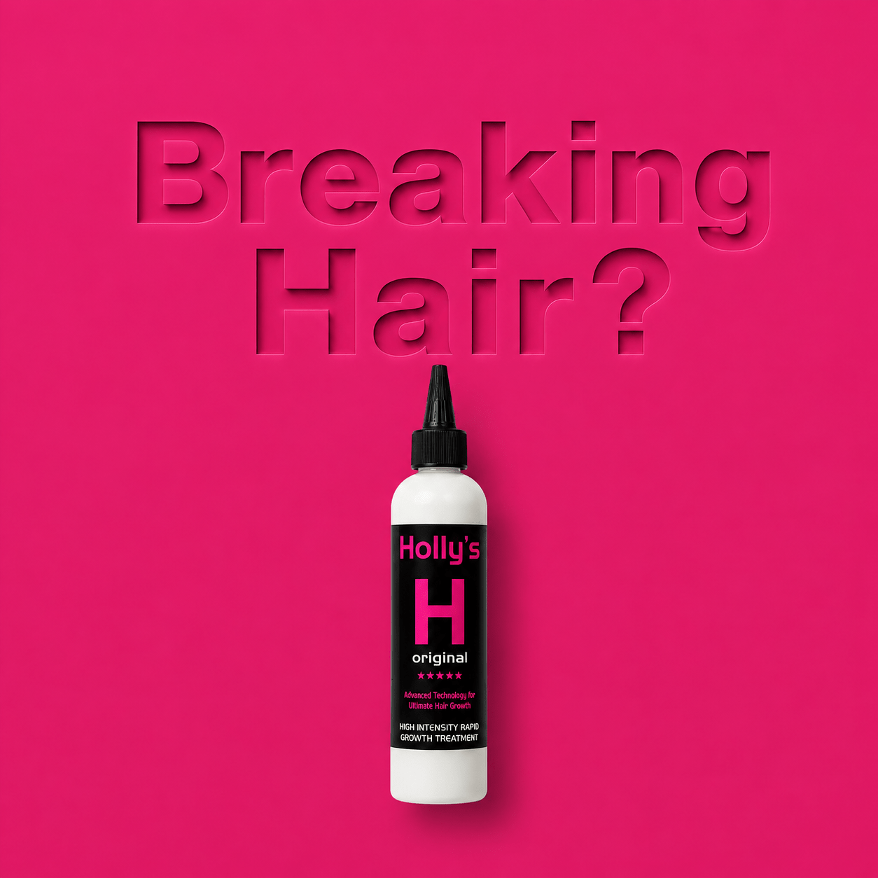 Hollys rapid growth treatment for breaking hair on bright pink background