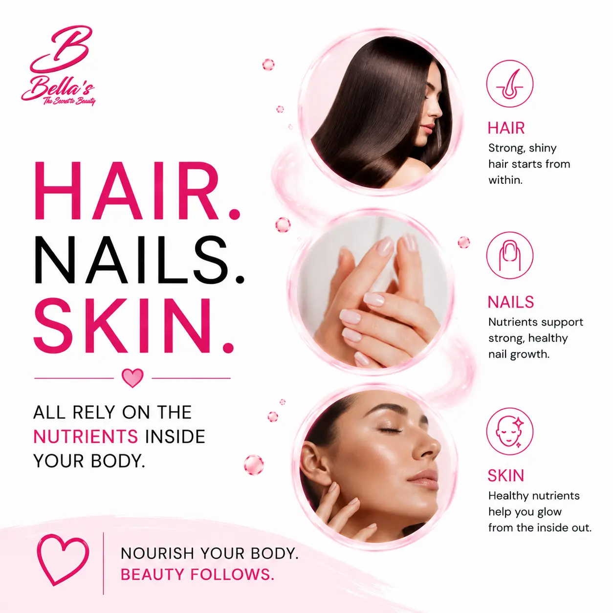 Bellas hair growth vitamins with kelp for hair, nails and skin nutrition