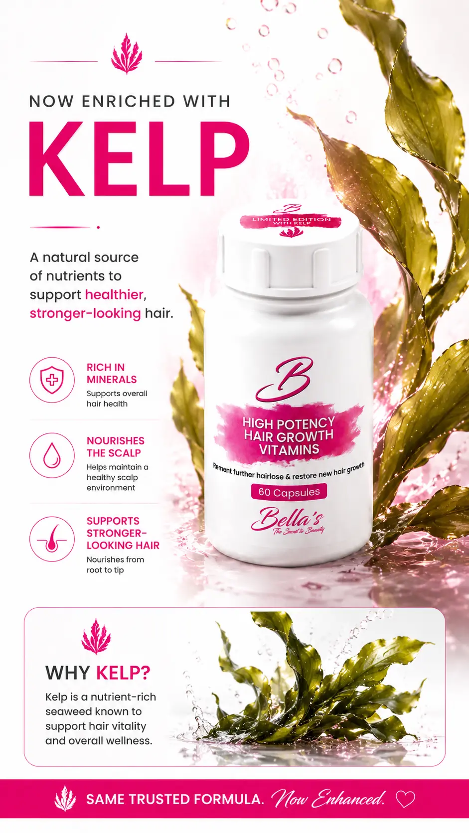 Bellas High Potency Hair Growth Vitamins now enriched with kelp